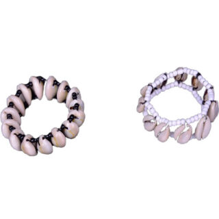 A PAIR OF WHITE POLISHED COWRIE SHELL BRACELETS
