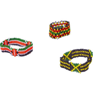 BEADED BRACELETS IN KENYAN, JAMAICAN & RASTAFARIAN FLAG COLOURS