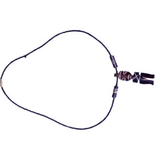 A BLACK BEADED NECKLACE WITH A COW-BONE KING SHAPED PENDANT
