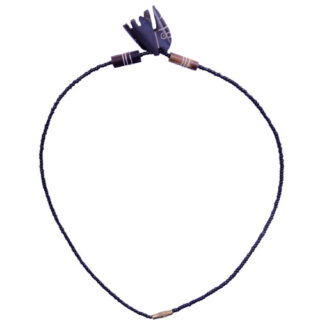 A BLACK BEADED NECKLACE WITH A COW-BONE ELEPHANT SHAPED PENDANT