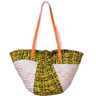 AFRICAN BASKET BAG WITH LEATHER HANDLES