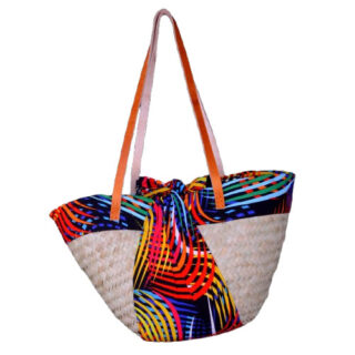 AFRICAN BASKET BAG WITH LEATHER HANDLES